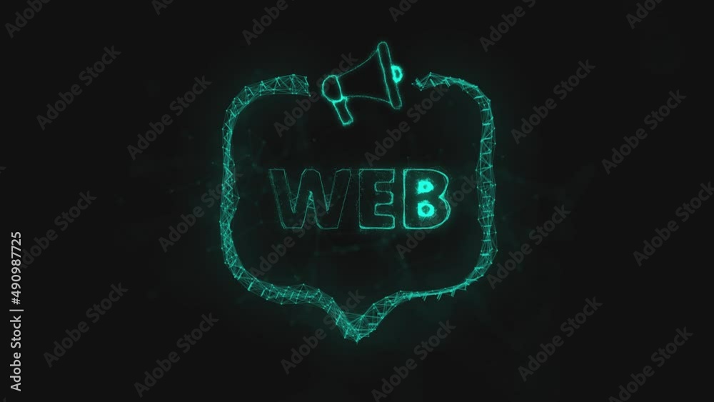 Aufkleber Megaphone banner with speech bubble and text web. Plexus style of green glowing dots and lines