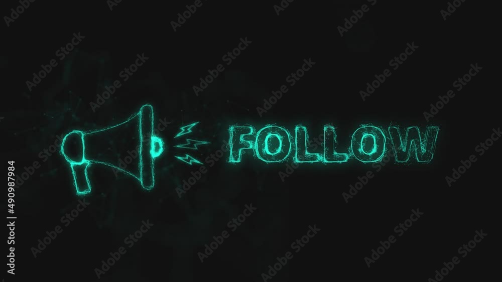 Poster Megaphone banner with text follow. Plexus style of blue glowing dots and lines