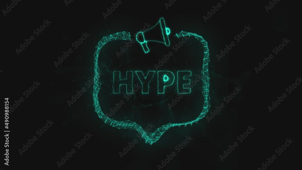 Poster Megaphone banner with speech bubble and text hype. Plexus style of green glowing dots and lines