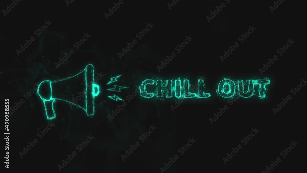 Poster Megaphone banner with text chill out. Plexus style of blue glowing dots and lines