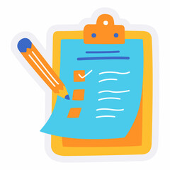 task todo list pen clipboard job mission work duty project single isolated icon with sticker outline cut style