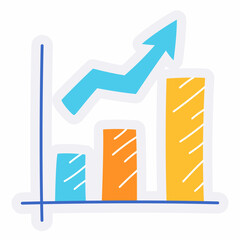 chart increase profit growth raise single isolated icon with sticker outline cut style