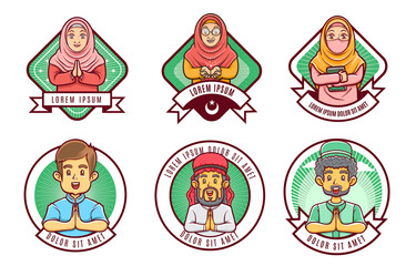 islamic moslem logo badge set