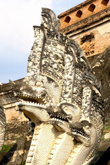 Naga statue Wat Chedi Luang, a Buddhist temple in the historic centre of Chiang Mai, Thailand