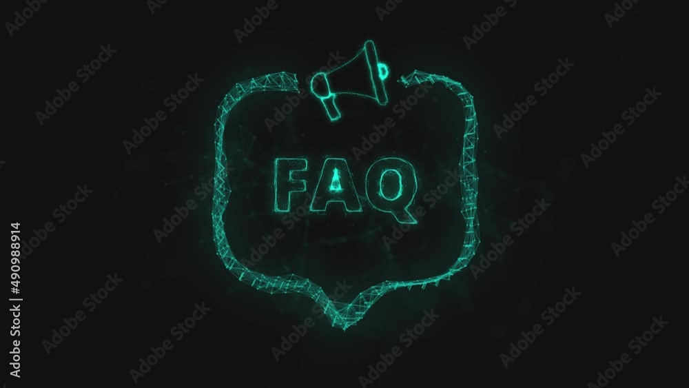 Aufkleber Megaphone banner with speech bubble and text faq. Plexus style of green glowing dots and lines