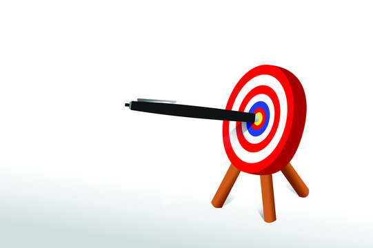 Pen hit bull eye on target board symbolic of targeting goals, vision and mission business concept illustration vector