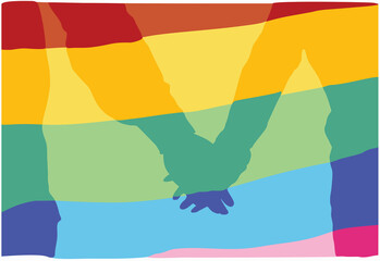 illustration of hand of LGBT holding together with rainbow symbol
