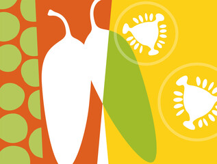 Abstract vegetable design in flat cut out style. Jalapeno pepper silhouette and cross section. Vector illustration.