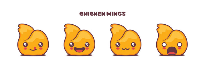 chicken wing food cartoon illustration, with different facial expressions