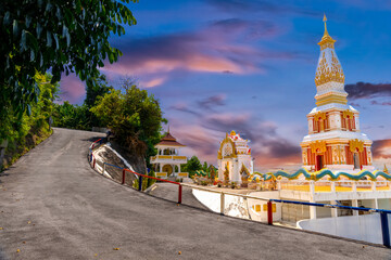 Buddah temple with beautiful views from top of mountain of Patong Phuket Thailand. Buddha religious...
