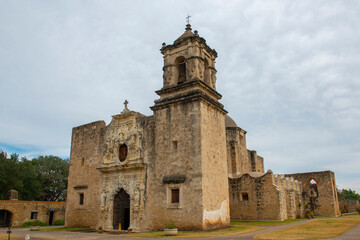 Fototapeta na wymiar Mission San Jose y San Miguel de Aguayo in San Antonio, Texas TX, USA. The Mission is a part of the San Antonio Missions UNESCO World Heritage Site.