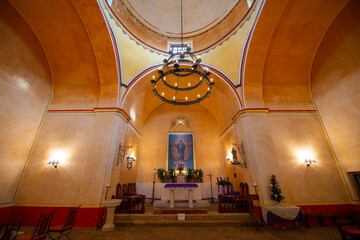 Interior of Mission San Concepcion in San Antonio, Texas TX, USA. The Mission is a part of the San...