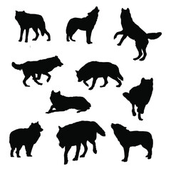 wolves silhouette vector isolated on white background