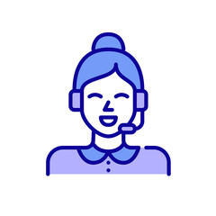 Obraz na płótnie Canvas Cute young girl with a headset working at customer support. Pixel perfect, editable stroke, color icon