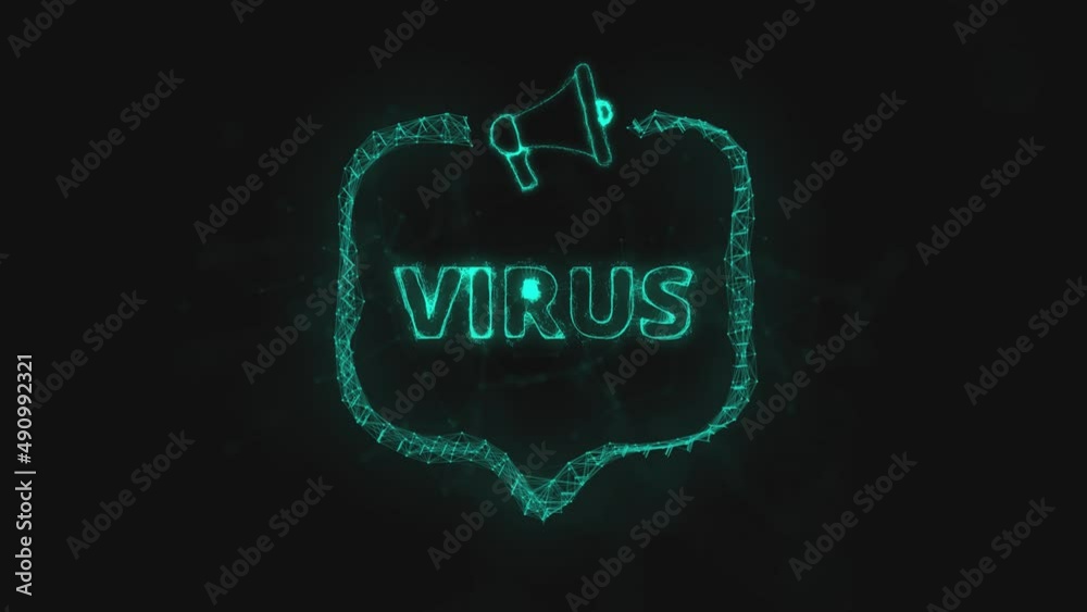Aufkleber Megaphone banner with speech bubble and text virus. Plexus style of green glowing dots and lines