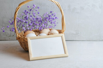 easter composition on a light concrete background, easter concept