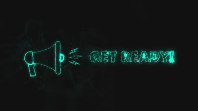 Megaphone banner with text get ready. Plexus style of blue glowing dots and lines