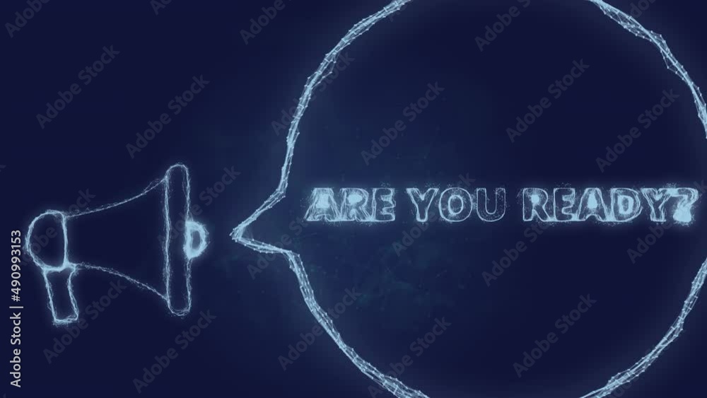 Aufkleber Megaphone banner with speech bubble and text are you ready. Plexus style of green glowing dots and lines