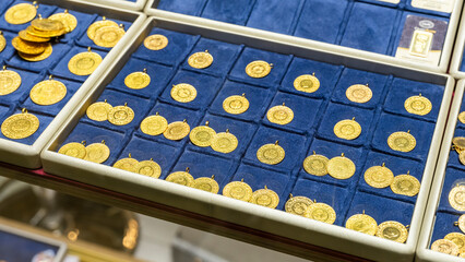 Turkish quarter gold coin background