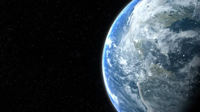 A cinematic rendering of planet Earth during sunrise as view from space with vibrant blue sky atmosphere. World map element of this clip furnished by NASA : https://visibleearth.nasa.gov/collection/14