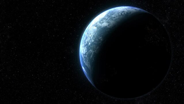 A cinematic rendering of planet Earth during sunrise as view from space with vibrant blue sky atmosphere. World map element of this clip furnished by NASA : https://visibleearth.nasa.gov/collection/14
