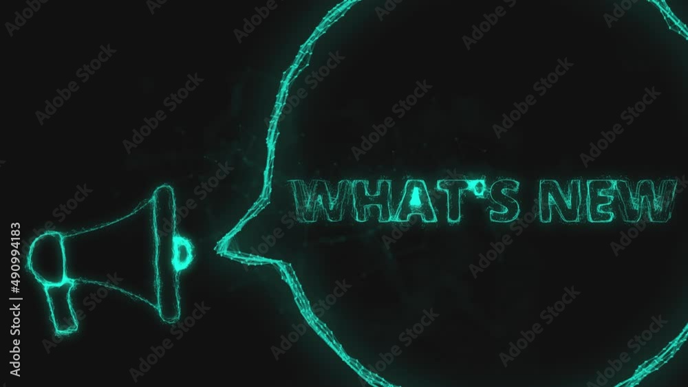 Aufkleber Megaphone banner with speech bubble and text what's new. Plexus style of green glowing dots and lines