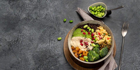 Budha bowl on dark background.