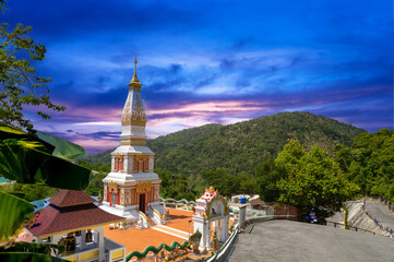 Buddah temple with beautiful views from top of mountain of Patong Phuket Thailand. Buddha religious...