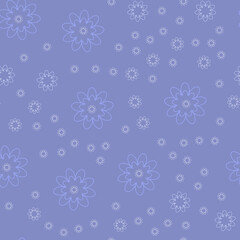 Daisy flower pattern. Daisies on a blue background. Floral outline, minimalistic trendy seamless pattern for textile design, packaging wallpaper. Vector repeating floral elements.