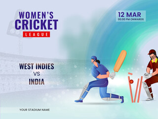 Women's Cricket Match Between West Indies VS India And Cricketer Players In Action Pose.
