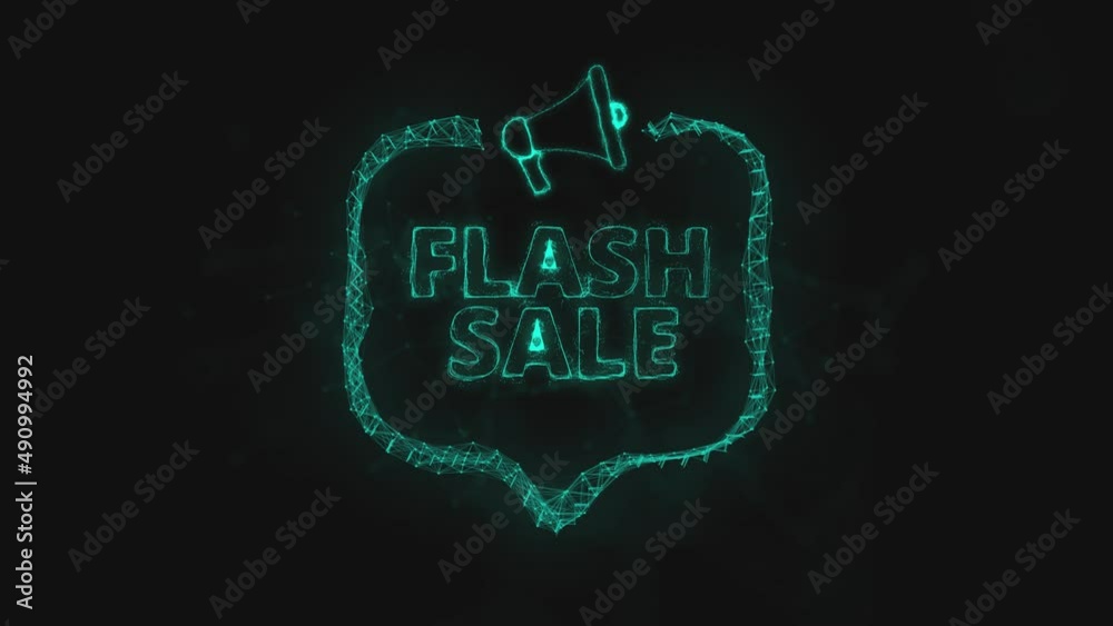 Leinwandbilder Megaphone banner with speech bubble and text flash sale. Plexus style of green glowing dots and lines