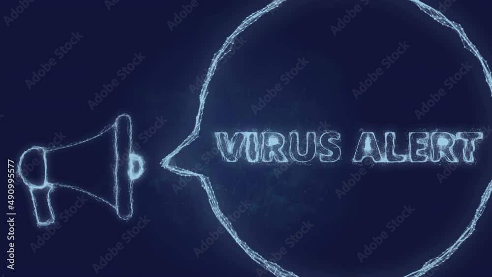 Poster Megaphone banner with speech bubble and text virus alert. Plexus style of green glowing dots and lines