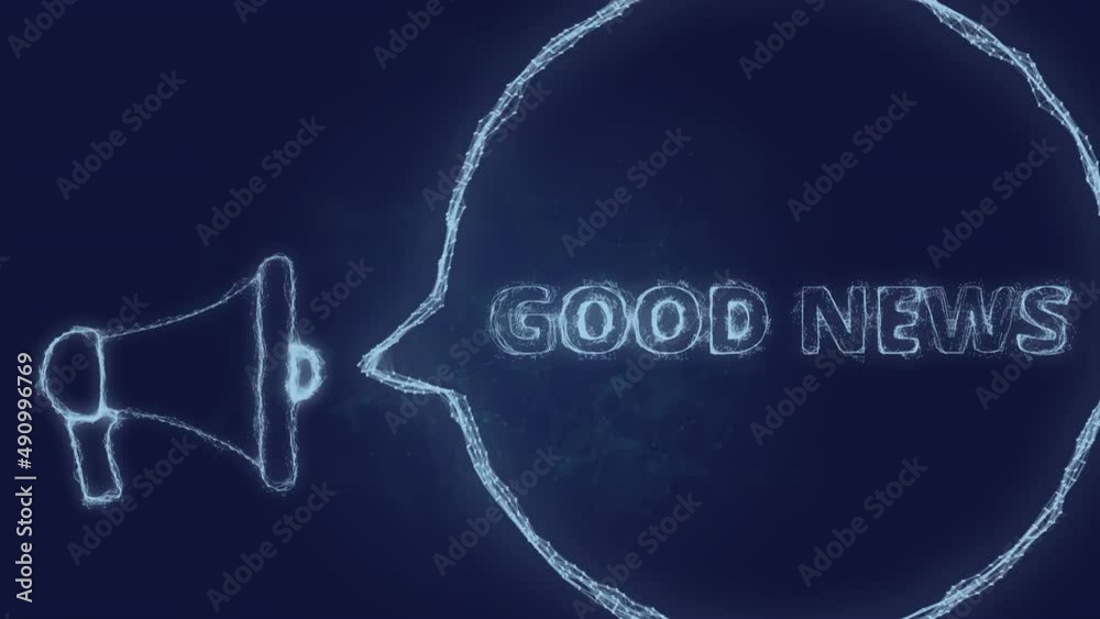 Poster Megaphone banner with speech bubble and text good news. Plexus style of green glowing dots and lines
