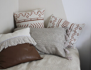 Cozy bedroom textiles with handmade geometric patterns pillowcase on the bed