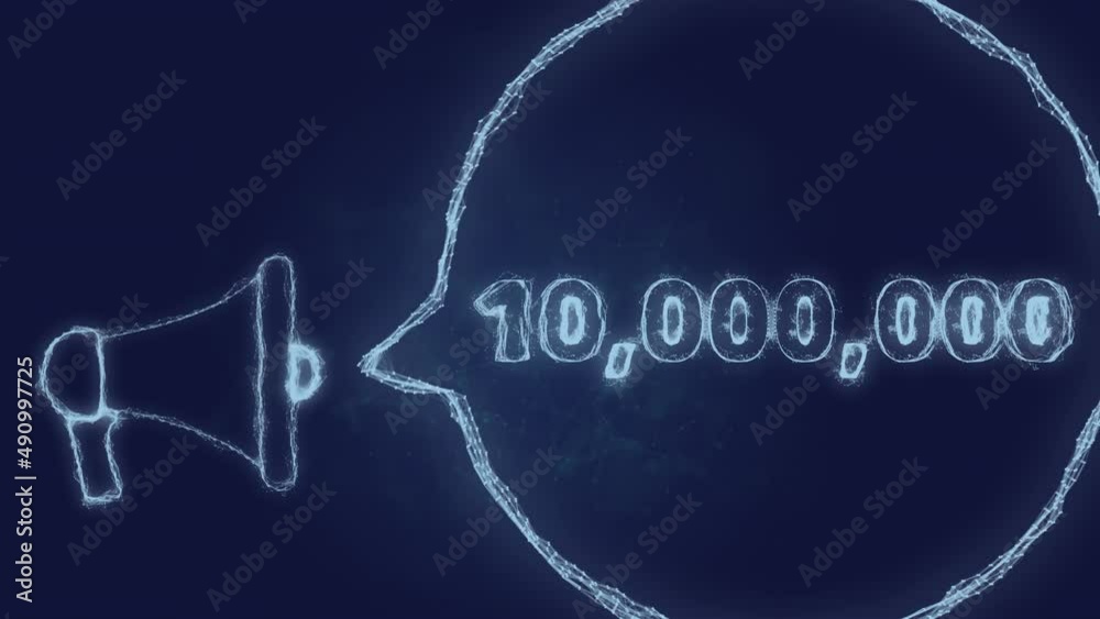 Poster megaphone banner with speech bubble and 10000000 number. 10 million likes, followers. plexus style o