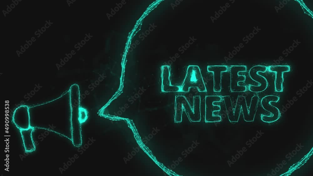 Poster Megaphone banner with speech bubble and text latest news. Plexus style of green glowing dots and lines