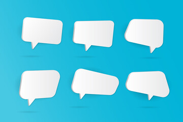 Set of 3D round square speech bubble icons isolated on blue background.