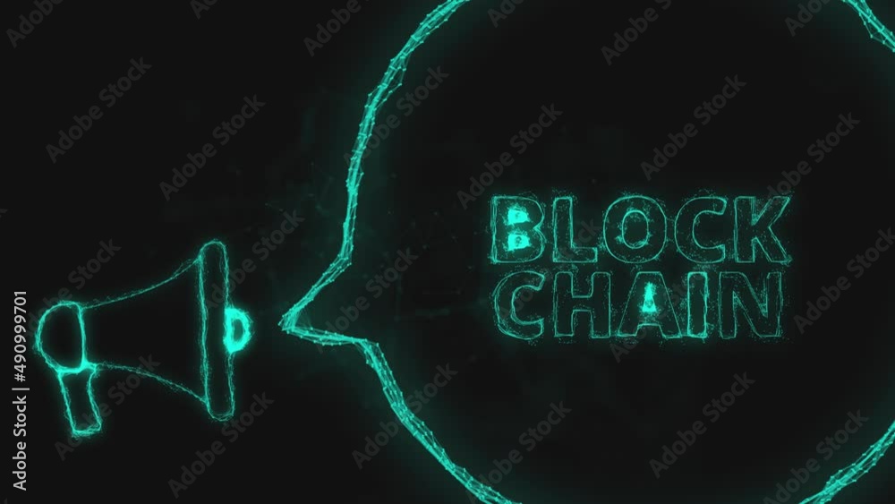 Aufkleber Megaphone banner with speech bubble and text block chain. Plexus style of green glowing dots and lines
