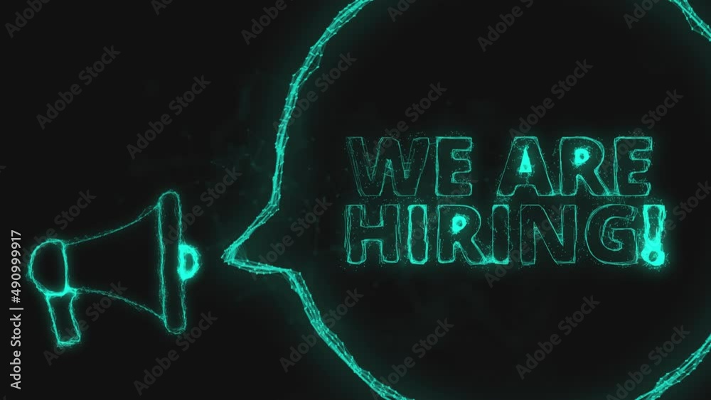 Leinwandbilder Megaphone banner with speech bubble and text we are hiring. Plexus style of green glowing dots and lines