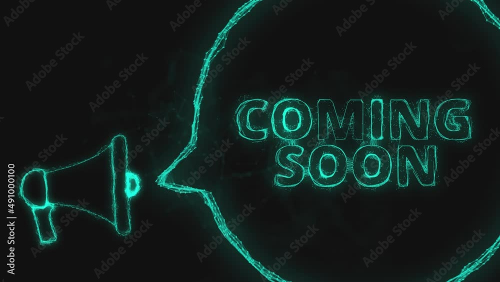 Fototapete Megaphone banner with speech bubble and text coming soon. Plexus style of green glowing dots and lines