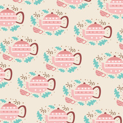 Cute and unique teapot and glass seamless pattern. pattern For valentine,bed sheets, cover bed, baby pajamas, print, packaging, decoration, wallpaper and design