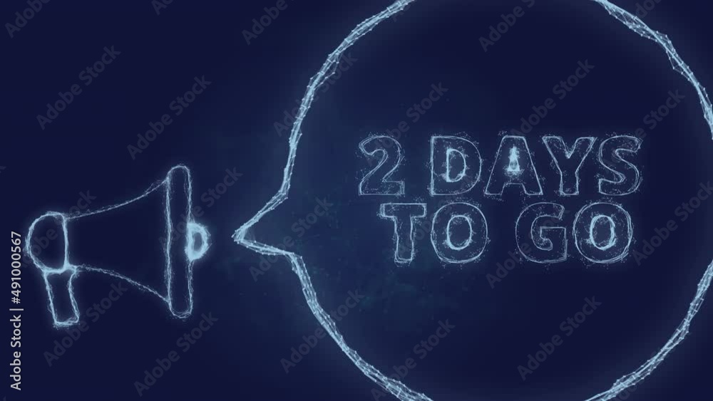 Poster Megaphone banner with speech bubble and text 2 days to go. Plexus style of green glowing dots and lines