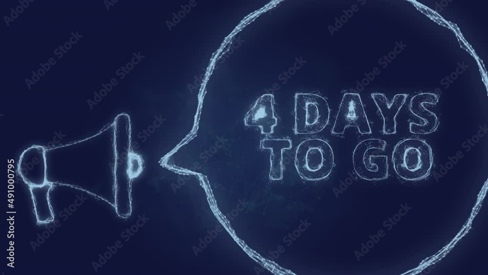 Poster Megaphone banner with speech bubble and text 4 days to go. Plexus style of green glowing dots and lines