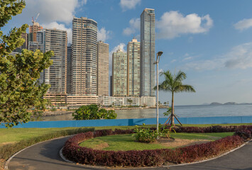 View of skyline and waterfront at Panama Bay, Panama City