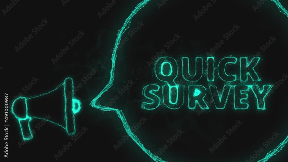 Aufkleber Megaphone banner with speech bubble and text quick survey. Plexus style of green glowing dots and lines