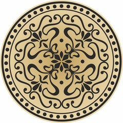 Vector round gold classic ornament. Circle with European classical ornament. Ancient Greece, Roman Empire. Renaissance, Borocco.
