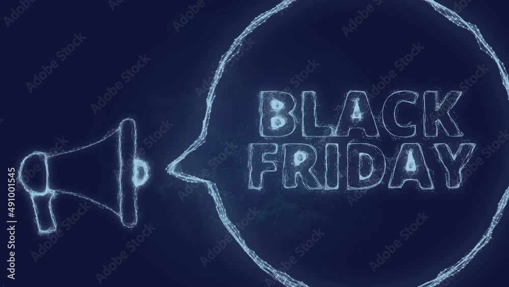 Poster Megaphone banner with speech bubble and text black friday. Plexus style of green glowing dots and lines