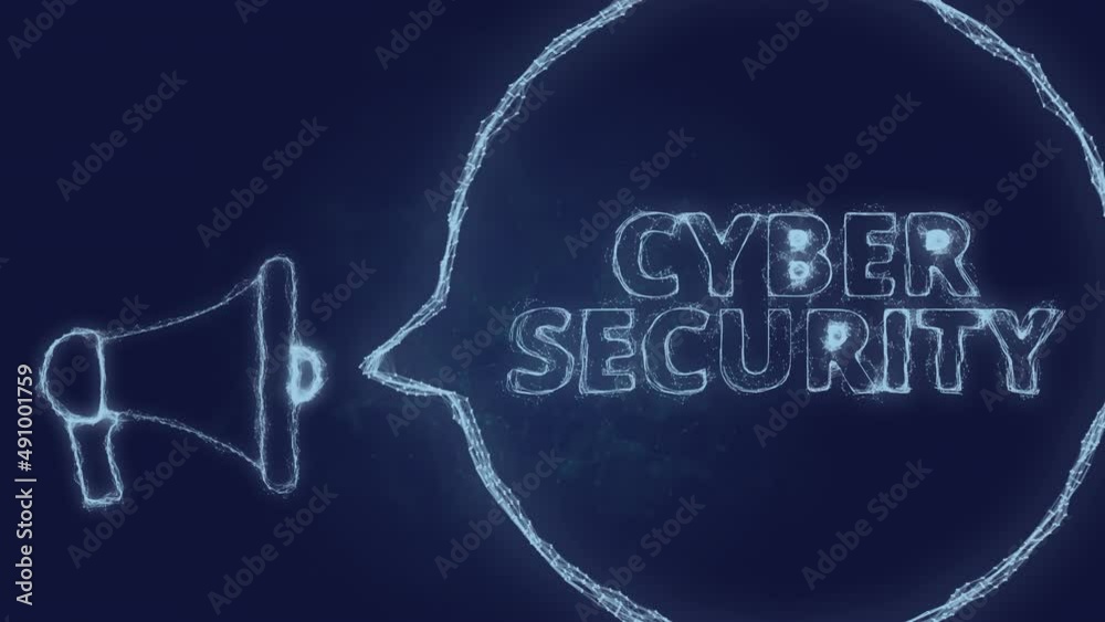 Aufkleber Megaphone banner with speech bubble and text cyber security. Plexus style of green glowing dots and lines