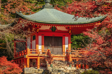 秋の京都、醍醐寺の弁天堂