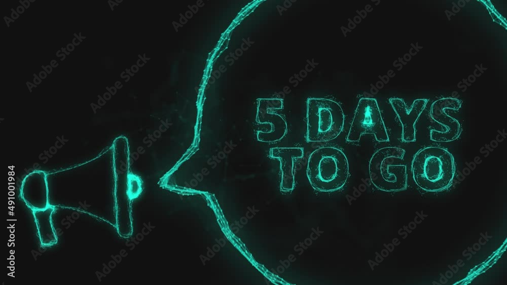 Poster Megaphone banner with speech bubble and text 5 days to go. Plexus style of green glowing dots and lines